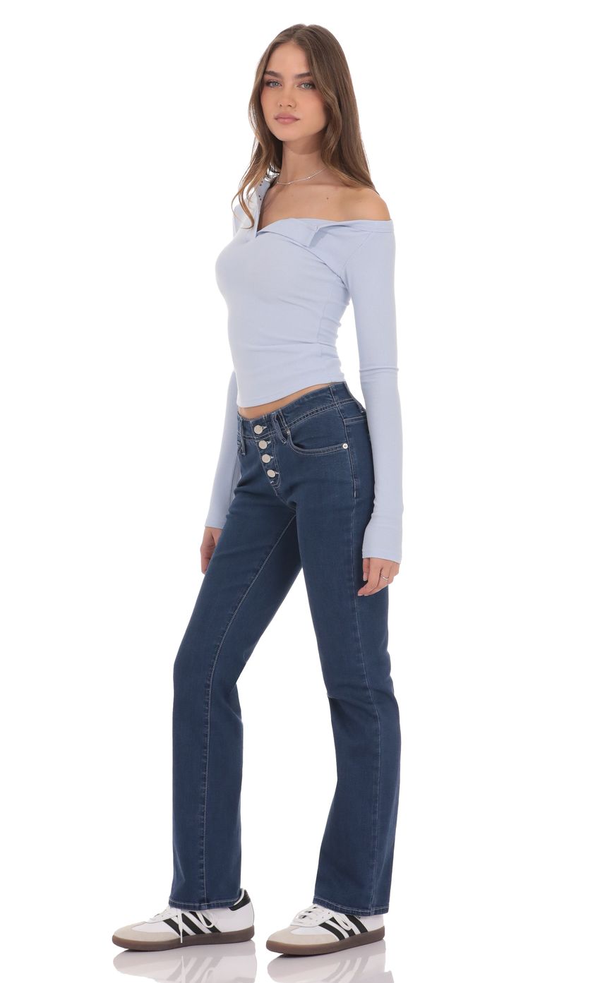 Button Fly Slim Jeans in Dark Blue
