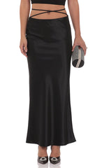 Satin Wrap Maxi Skirt in Black