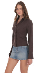 Pinstripe Button Up Shirt in Brown