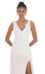 V Neck Open Back Maxi Dress in White