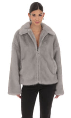 Zip Up Faux Fur Jacket in Grey