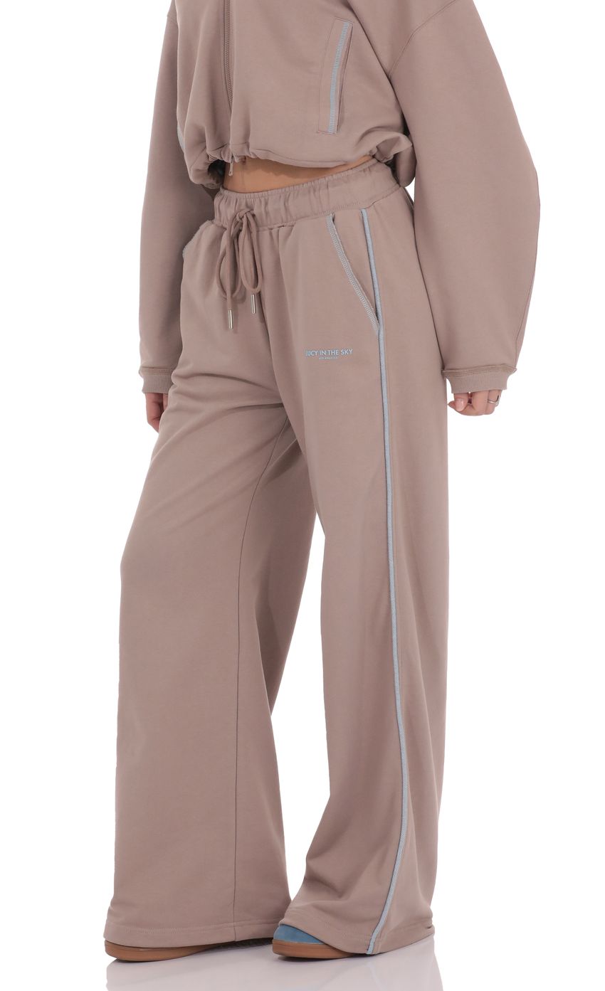 Two Toned Cinchable Sweatpants Pants in Taupe