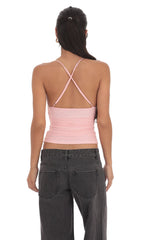 Mesh V Neck Top in Pink