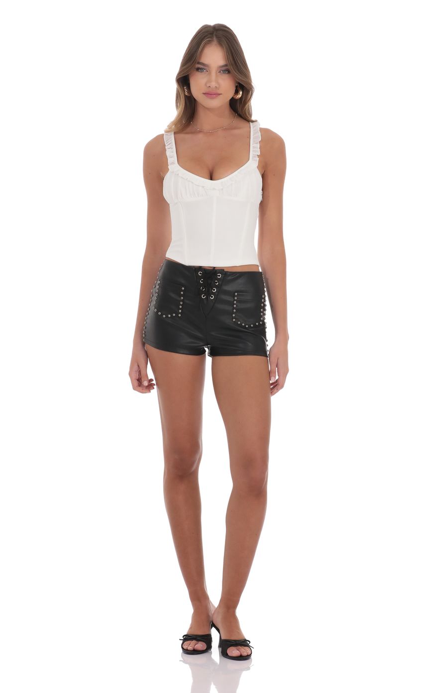 Studded Faux Leather Shorts in Black