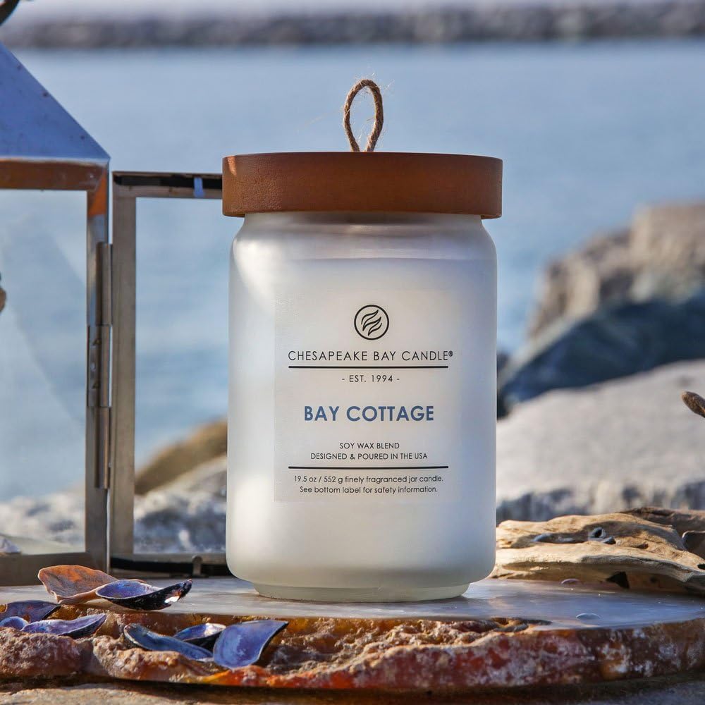 Candle Scented Candle Bay Cottage Linen White Amber Large Jar