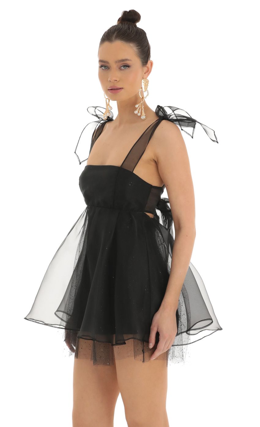 Glitter Bow Baby Doll Dress in Black
