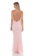 Lace V Neck Mermaid Dress in Pink